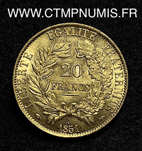 20 FRANCS OR II REPUBLIQUE CERES 1851 A PARIS SUP CTMP NUMIS