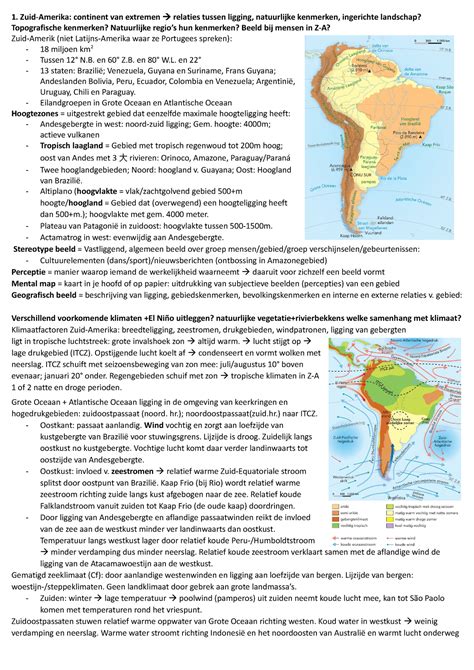 Samenvatting H1 Zuid Amerika Zuid Amerika Continent Van Extremen