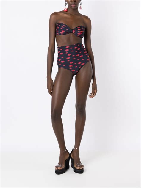 Amir Slama Lip Print High Waisted Bikini Farfetch