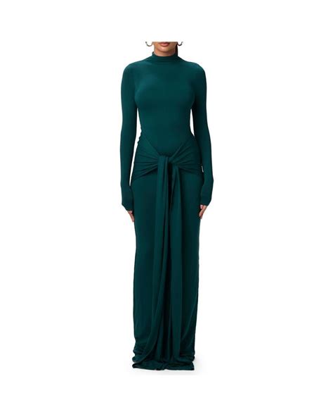 Naked Wardrobe Tie Front Long Sleeve Maxi Dress In Green Lyst