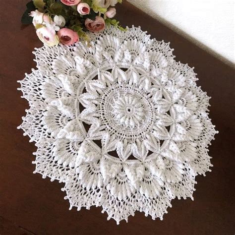 White Round Crocheted Doilies Textured Crochet Lace Doily 831