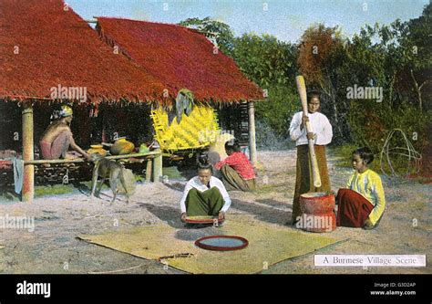 myanmar village scene preparing food stock photo alamy