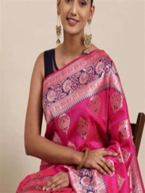 Buy Mitera Pink Gold Ethnic Motifs Zari Silk Blend Celebrity Banarasi