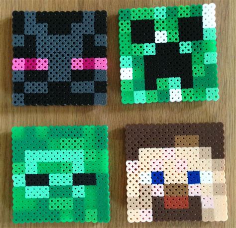 Set Of 4 Minecraft Coasters With Optional Holder Hama Beads Coasters