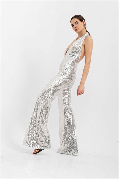 Silver Jumpsuit Silver Sequin Jumpsuit Party Jumpsuit Party Outfit