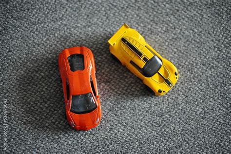 Top View Of Welly Lamborghini And Mattel Hot Wheels Lotus Toy Model Cars Stock Photo Adobe Stock