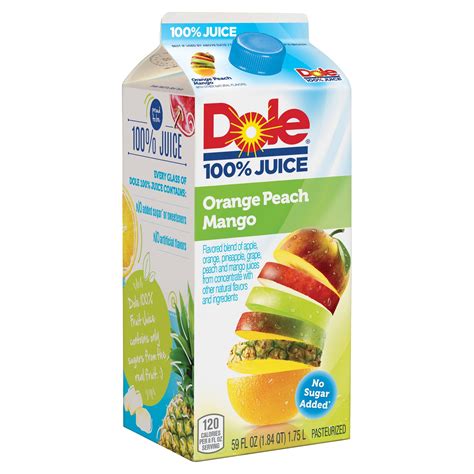 Dole 100 Juice Flavored Blend Of Juices Orange Peach Mango 59 Fl Oz