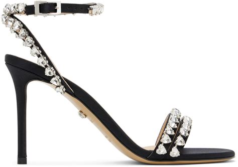 Black Audrey Crystal Satin Sandals By MACH MACH On Sale