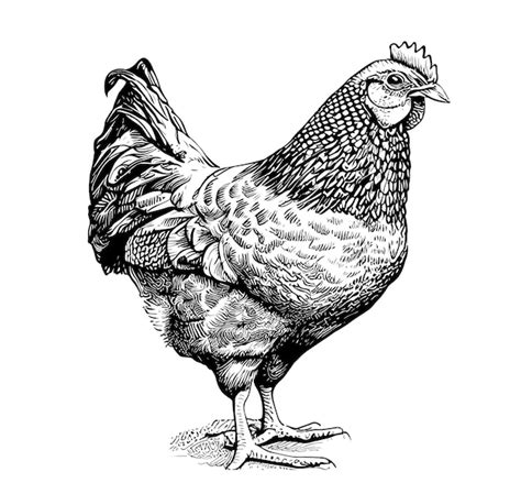 Premium Vector Hen Chicken Standing Hand Drawn Sketch Vector