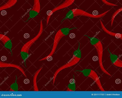 Red Chili Peppers Seamless Pattern Spicy Spice For Dishes Hot Chili Pepper Stock Vector