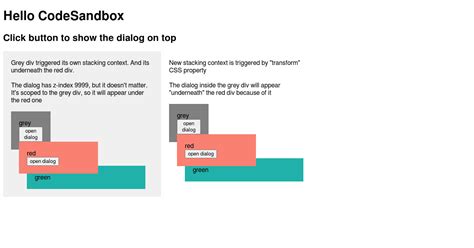 Divs Stacking Context Codesandbox