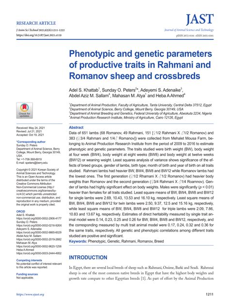 Pdf Phenotypic And Genetic Parameters Of Growth Traits In Rahmani And