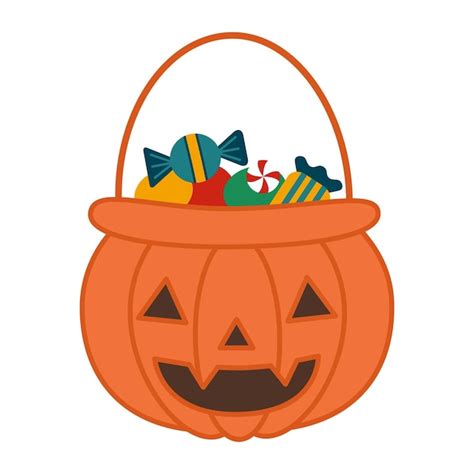 Premium Vector Halloween Basket Pumpkin Lantern With Candy In Flat Cartoon Style Vector