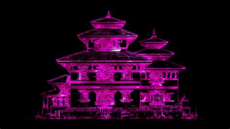 Neon frame effect Newari architecture, famous in the Kathmandu Valley