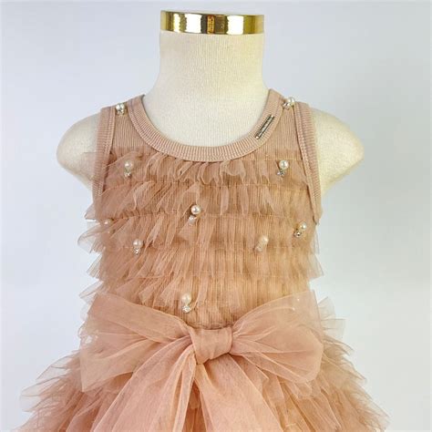 Vestido De Festa Infantil Pituchinhus Nude Tule Bordado Especiais Da Rvore M Gica