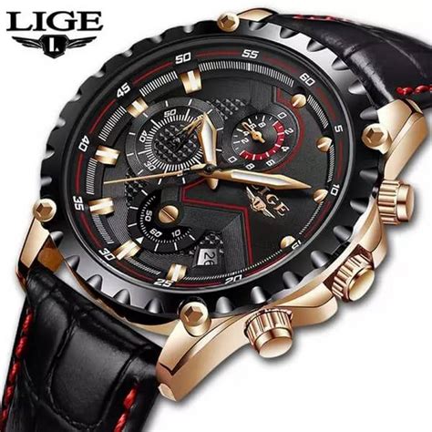 Lige Mens Watches Top Brand Luxury Quartz Gold Watch Men Casual Leather Military Waterproof