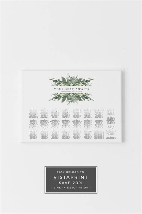 Lana Greenery Seating Chart Template Alphabetical Seating Etsy