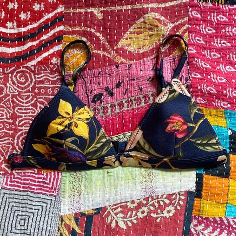 Triangl Navy Floral Bikini Top Padded Cups And Depop