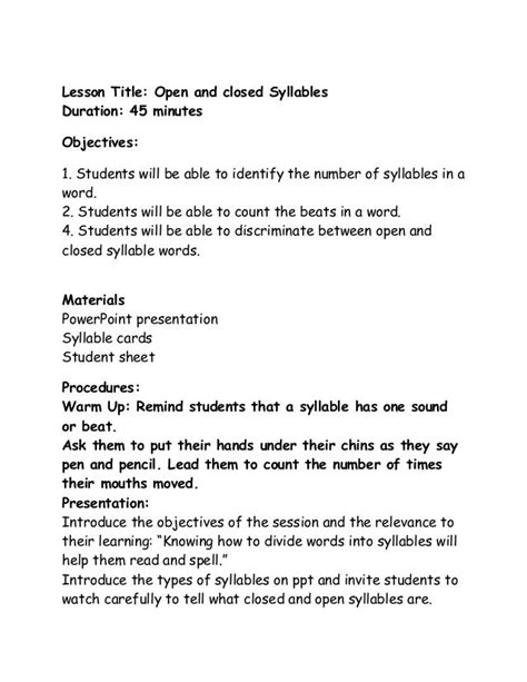 Lesson Title Open And Closed Syllables