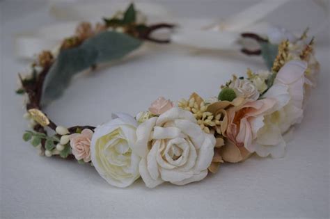 Nude Ivory Blush Flower Crown Nude Gold Flower Girl Crown Etsy