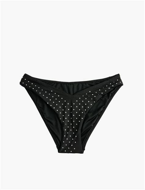Siyah Kadın V Kesim Bikini Altı Parlak Taş İşlemeli 3SAK00176BM Koton