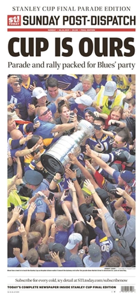 St. Louis Post-Dispatch Front Page Poster for June 16th Stanley Cup