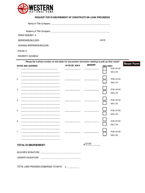 Fillable Online Request For Disbursement Of Construction Loan Proceeds