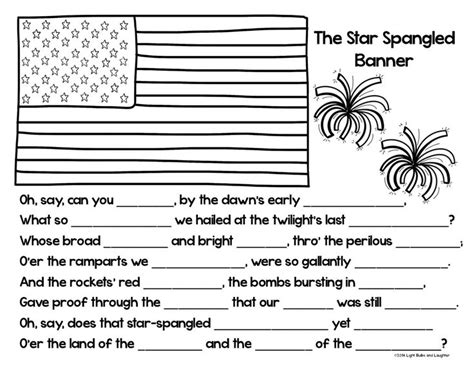 Star Spangled Banner Coloring Page Cloze Activity From Light Bulbs And