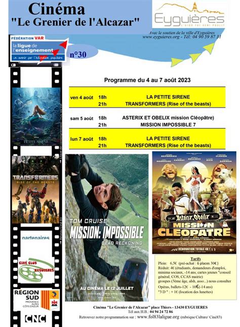 Programme cinéma séances du 04 au 07 août 2023 Eyguières Les Alpilles