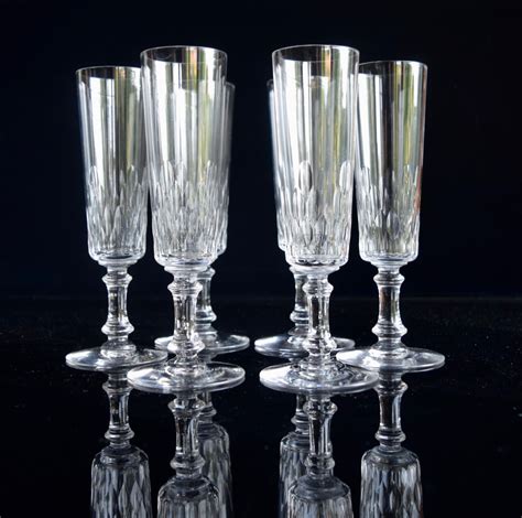 6 Baccarat Crystal Champagne Flutes Cylindrique Suite C1916