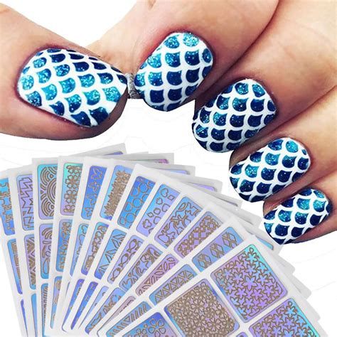 12 Sheets Nail Art Hollow Laser Sticker Stencil Gel Polish Nail Vinyl