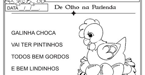 Parlenda Galinha Choca Para Imprimir - Atividades Com A Parlenda Galinha Choca Para Educação Infantil - RETOEDU