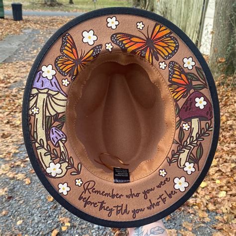 Monarch Butterfly Painted Panama Hat Hand Painted Wide Brim Hat