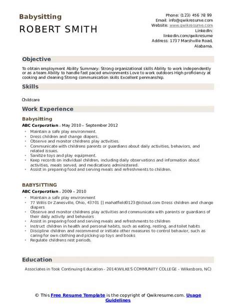 Babysitting Resume Templates