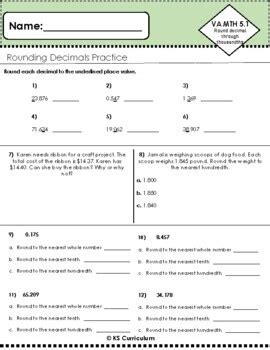 Rounding Decimals Worksheet Practice Packet by Kate Summers - KS Curriculum
