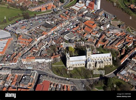 aerial view of Selby Abbey, Selby Cathedral, Selby Minster, Yorkshire ...