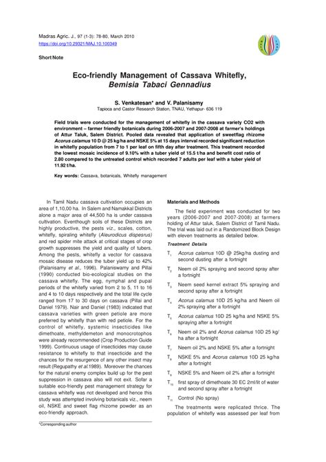 Pdf Eco Friendly Management Of Cassava Whitefly Bemisia Tabaci Gennadius