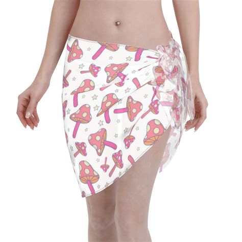 Qekee Purple Mushroom Women S Short Sarongs Cover Ups Sheer Bikini Wraps For Swimwear Walmart