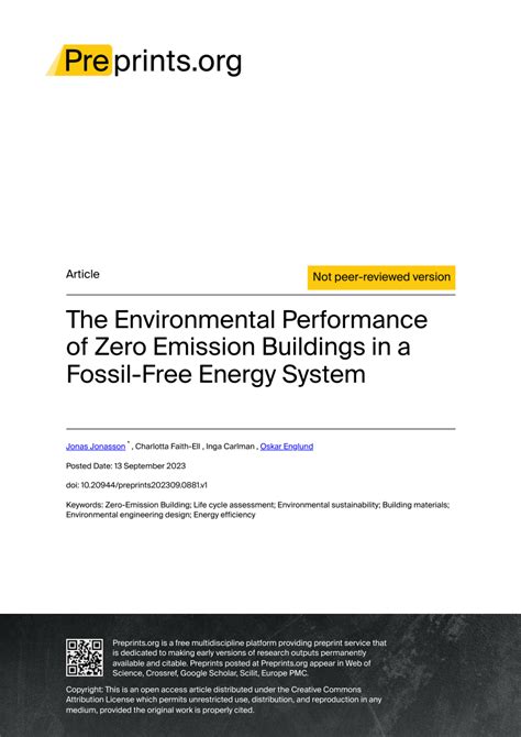 Pdf The Environmental Performance Of Zero Emission Buildings In A