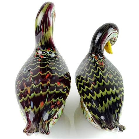 Murano Pulled Feather Design Italian Art Glass Male Female Duck Sculptures At 1stdibs