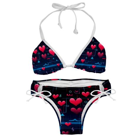 Valentine S Day Love Ecg Detachable Sponge Adjustable Strap Bikini Set Two Pack Swimsuit Suit