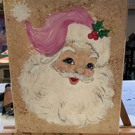 Vintage Santa In Pink Vintage Santas Painting Pink