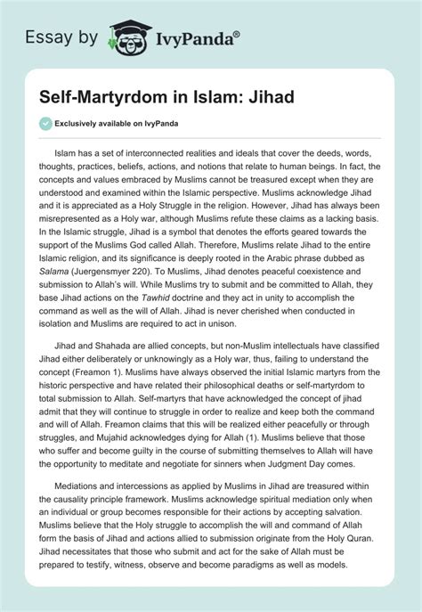 Self-Martyrdom in Islam: Jihad - 646 Words | Report Example