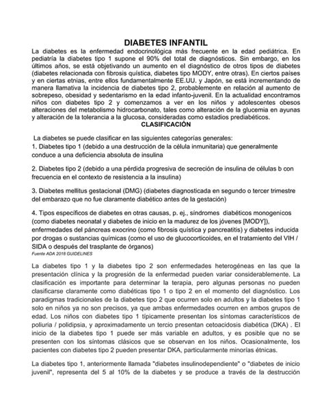 Diabetes En El Niño Y Adolescente Pdf