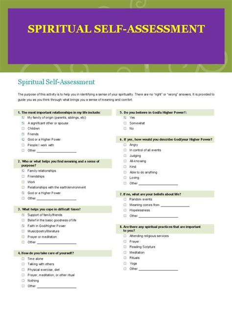 Spiritual Self Assessment Form Pdf Prayer Spirituality