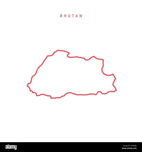 Bhutan Thin Line Outline Map Bhutanese Red Border Country Name Flat