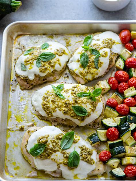 Sheet Pan Pesto Mozzarella Chicken Whole And Heavenly Oven