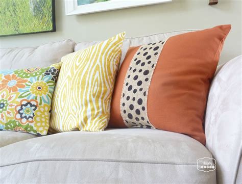Two Minute No Sew Burlap Embellished Pillows For Fall The Happy Housie