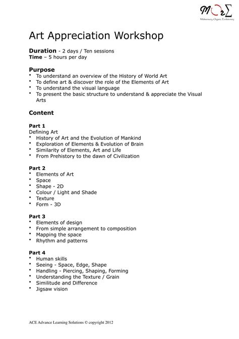 Details Of Art Appreciation Workshop