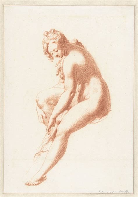 Seated Female Nude Drying A Foot By Pieter Van Der Werff